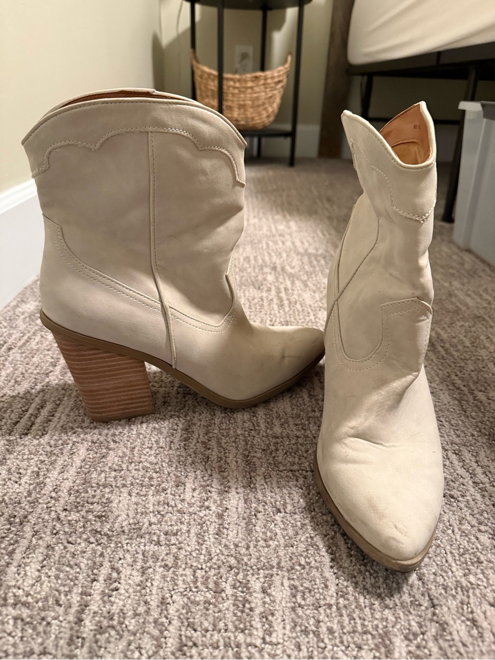 Dolce Vita Cream Western Block Heel Ankle Boots